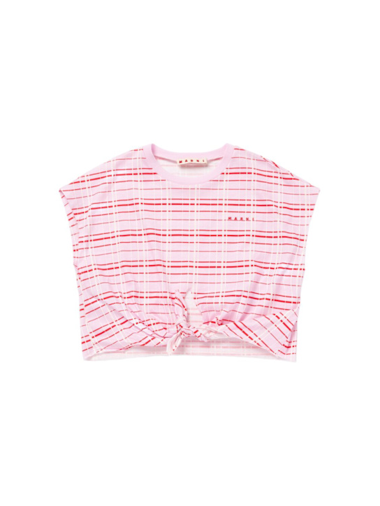 Marni Junior: Crop top in jersey di cotone stampato - Bianco/Rosa - kids-girls_0 | Luisa Via Roma