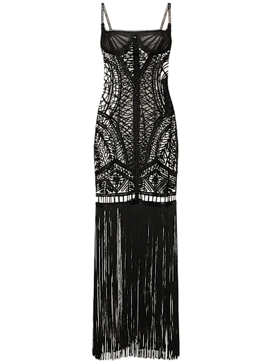 The Attico: Illusion embroidered tulle long dress - women_0 | Luisa Via Roma