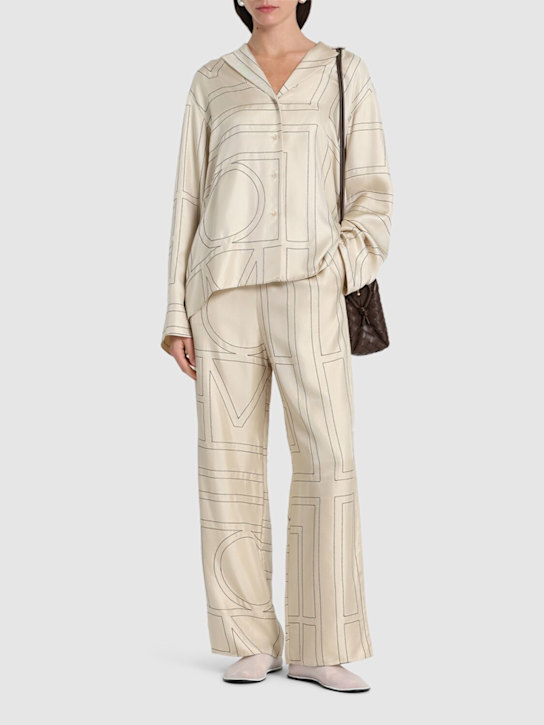 Toteme: Monogram シルクパンツ - アイボリー - women_1 | Luisa Via Roma