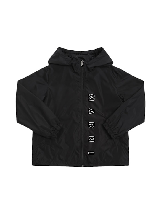 Marni Junior: Hooded nylon jacket w/logo - Black - kids-boys_0 | Luisa Via Roma