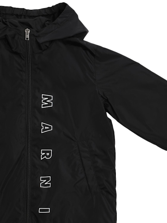 Marni Junior: Hooded nylon jacket w/logo - Black - kids-boys_1 | Luisa Via Roma