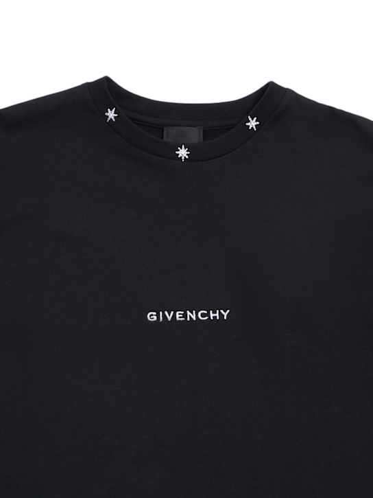 Givenchy: Embroidered cotton jersey t-shirt - Black - kids-girls_1 | Luisa Via Roma