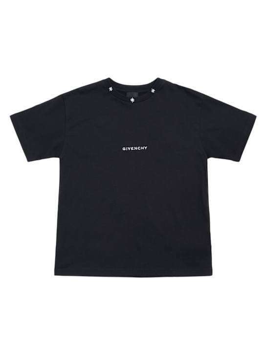 Givenchy: Embroidered cotton jersey t-shirt - Black - kids-girls_0 | Luisa Via Roma