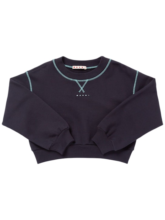 Marni Junior: コットンクロップドスウェットシャツ - ダークブルー - kids-girls_0 | Luisa Via Roma