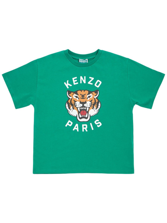 Kenzo Kids: コットンジャージーTシャツ - グリーン - kids-boys_0 | Luisa Via Roma