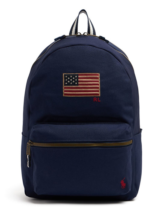 Polo Ralph Lauren: Americana print cotton canvas backpack - Blue - kids-boys_0 | Luisa Via Roma