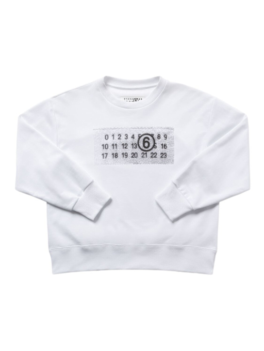 MM6 Maison Margiela: Printed cotton crewneck sweatshirt - White - kids-boys_0 | Luisa Via Roma