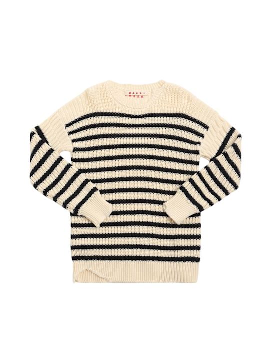 Marni Junior: Striped cotton knit sweater - White/Blue - kids-boys_0 | Luisa Via Roma