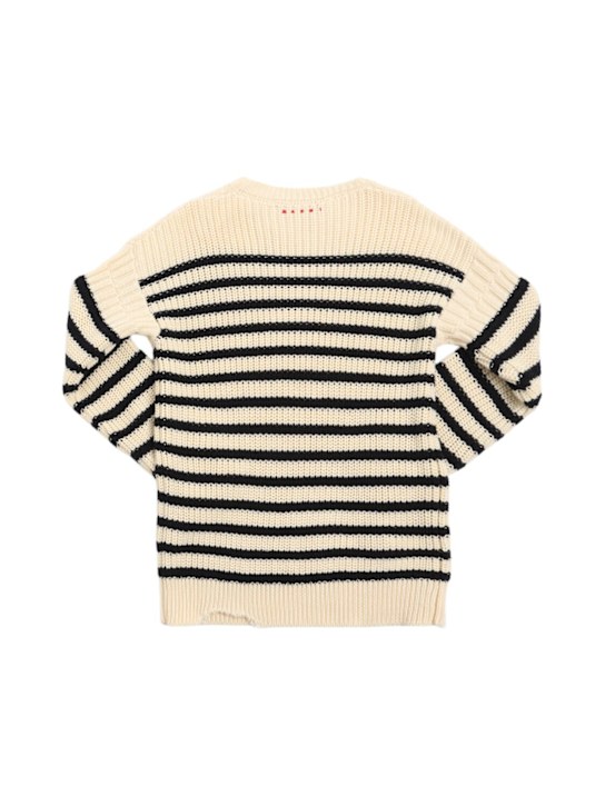 Marni Junior: Striped cotton knit sweater - White/Blue - kids-boys_2 | Luisa Via Roma