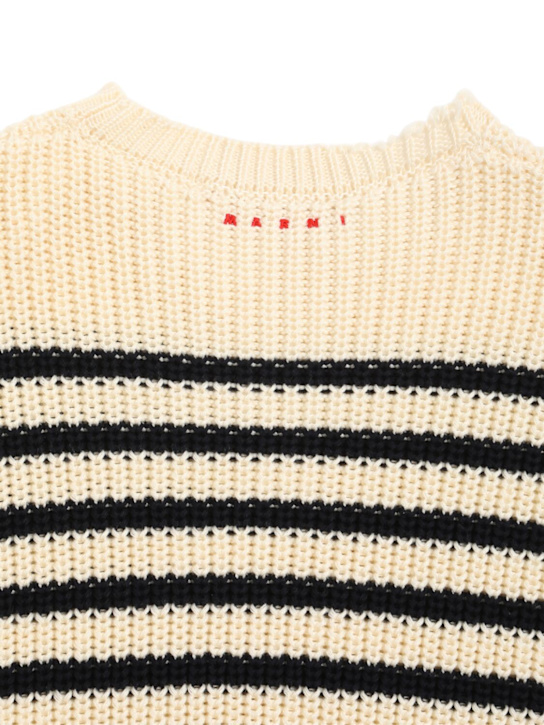 Marni Junior: Striped cotton knit sweater - White/Blue - kids-boys_1 | Luisa Via Roma