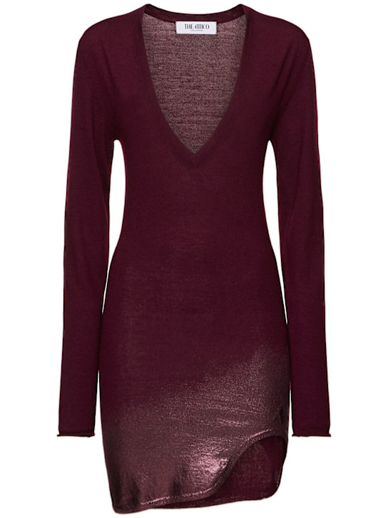 The Attico: Cashmere & silk v-neck mini dress - Burgundy - women_0 | Luisa Via Roma