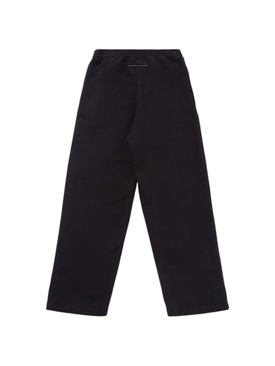 MM6 Maison Margiela: 印花棉质双材料运动裤 - 黑色 - kids-boys_2 | Luisa Via Roma