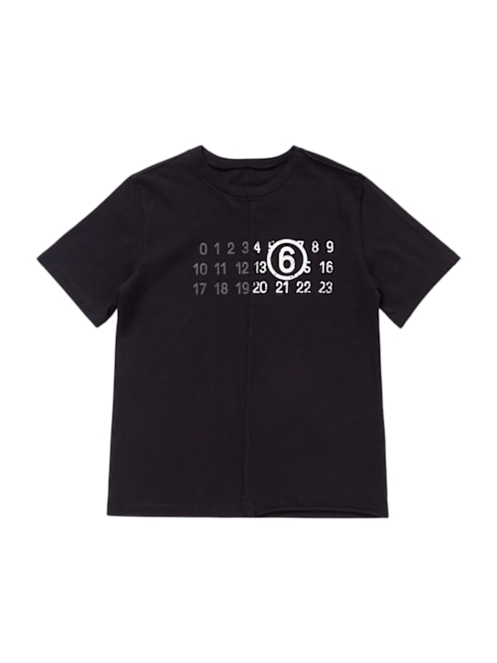 MM6 Maison Margiela: Printed cotton jersey t-shirt - Black - kids-boys_0 | Luisa Via Roma