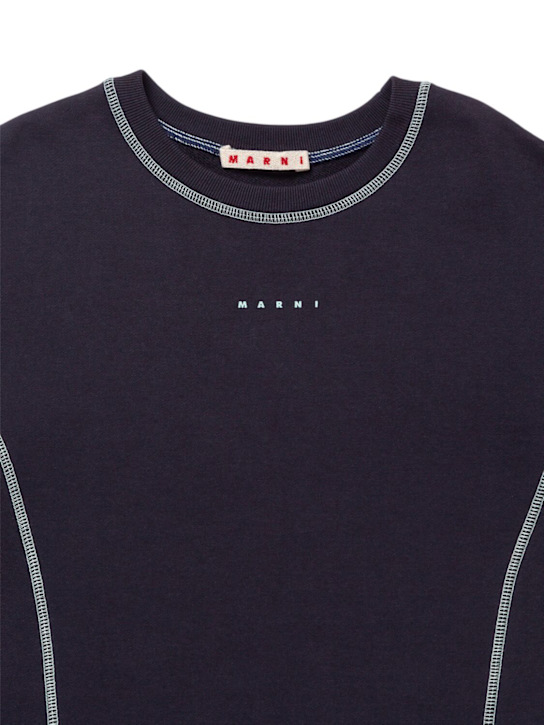 Marni Junior: Vestito in jersey di cotone con logo - Blu Scuro - kids-girls_1 | Luisa Via Roma