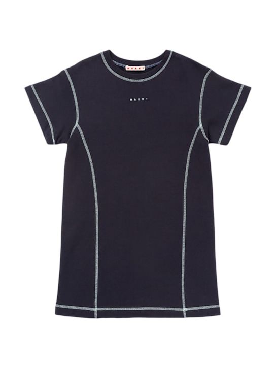 Marni Junior: Vestito in jersey di cotone con logo - Blu Scuro - kids-girls_0 | Luisa Via Roma