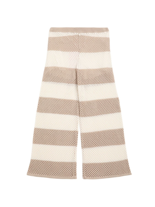 MAX&Co.: Pantaloni in cotone crochet a righe - Beige/Bianco - kids-girls_0 | Luisa Via Roma