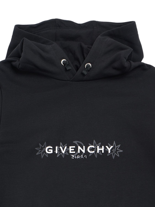 Givenchy: Felpa in cotone con stampa e cappuccio - Nero - kids-girls_1 | Luisa Via Roma