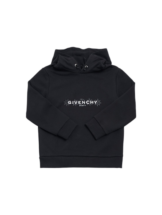 Givenchy: Felpa in cotone con stampa e cappuccio - Nero - kids-girls_0 | Luisa Via Roma