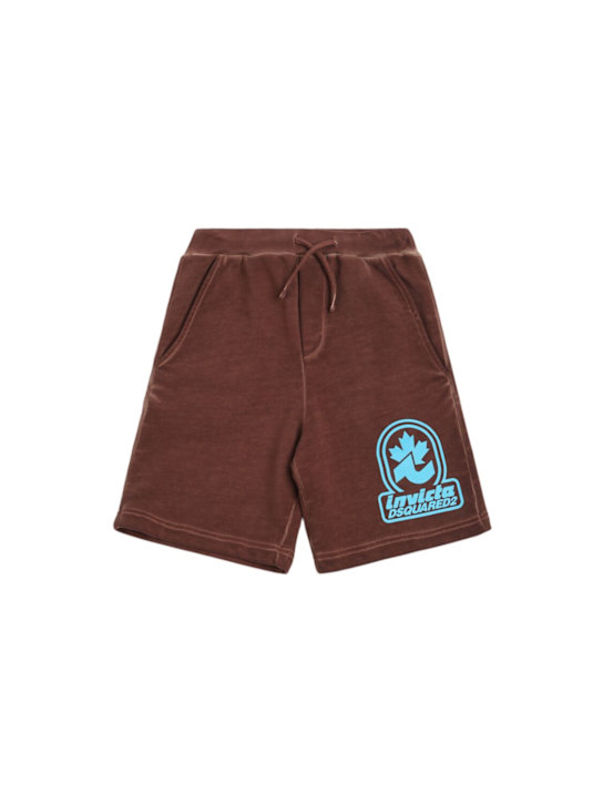 Dsquared2: Printed cotton sweat shorts - Brown - kids-boys_0 | Luisa Via Roma