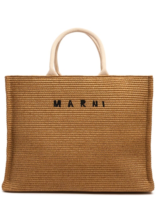 Marni: Large logo raffia effect tote bag - women_0 | Luisa Via Roma