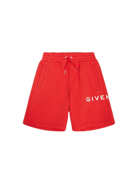 Givenchy: Cotton blend sweat shorts - Red - kids-boys_0 | Luisa Via Roma