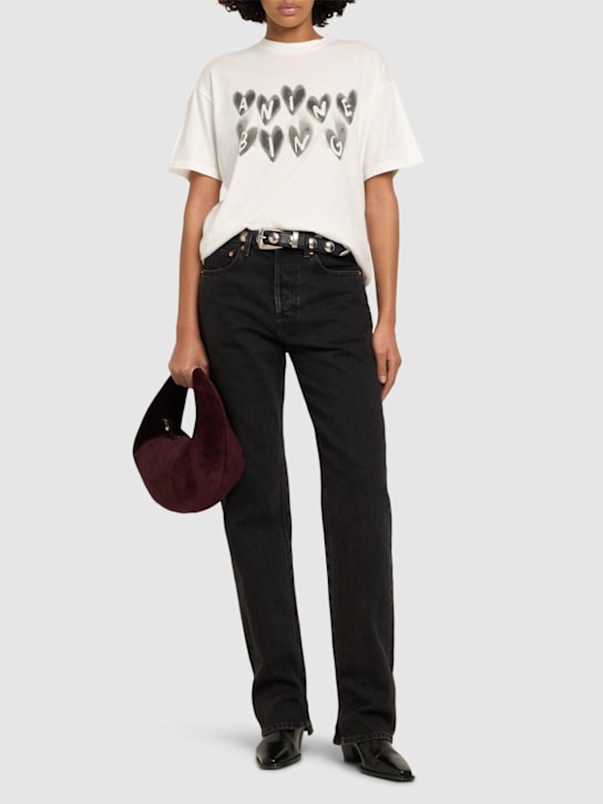 ANINE BING: Cade hearts logo cotton t-shirt - women_1 | Luisa Via Roma