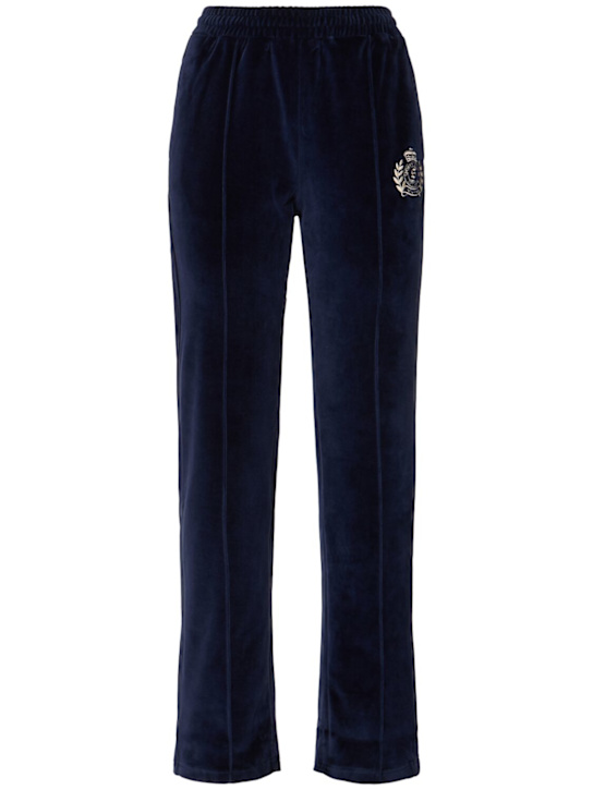 Sporty & Rich: NY Crest velour track pants - women_0 | Luisa Via Roma
