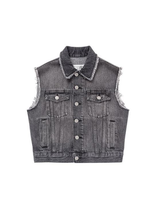 MM6 Maison Margiela: Chaleco de denim - Negro - kids-boys_0 | Luisa Via Roma