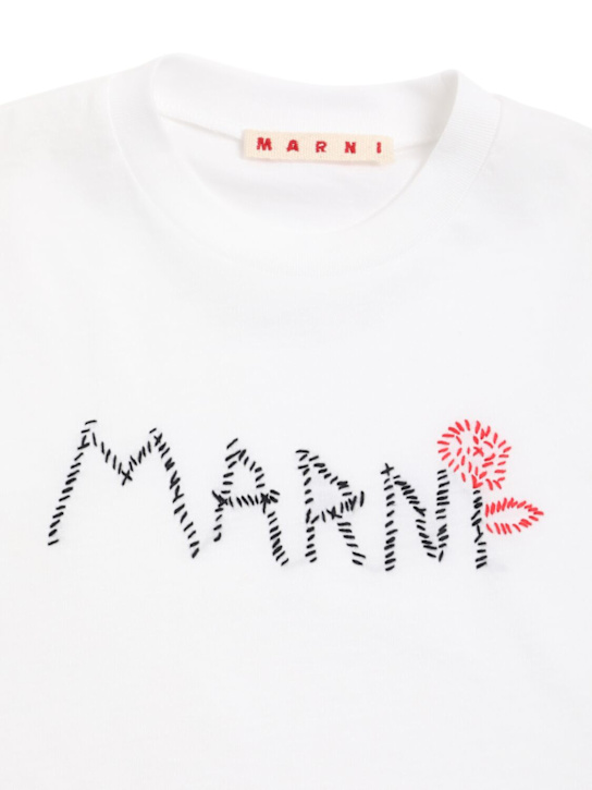Marni Junior: Embroidered cotton jersey t-shirt - White - kids-girls_1 | Luisa Via Roma
