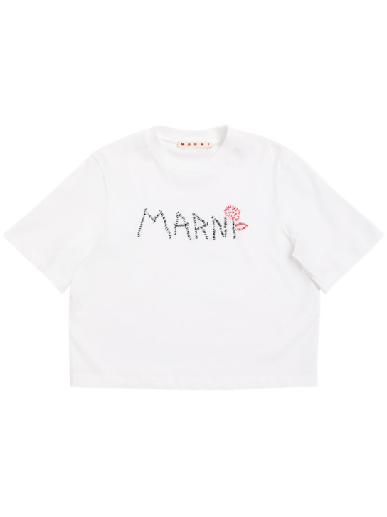 Marni Junior: Embroidered cotton jersey t-shirt - White - kids-girls_0 | Luisa Via Roma