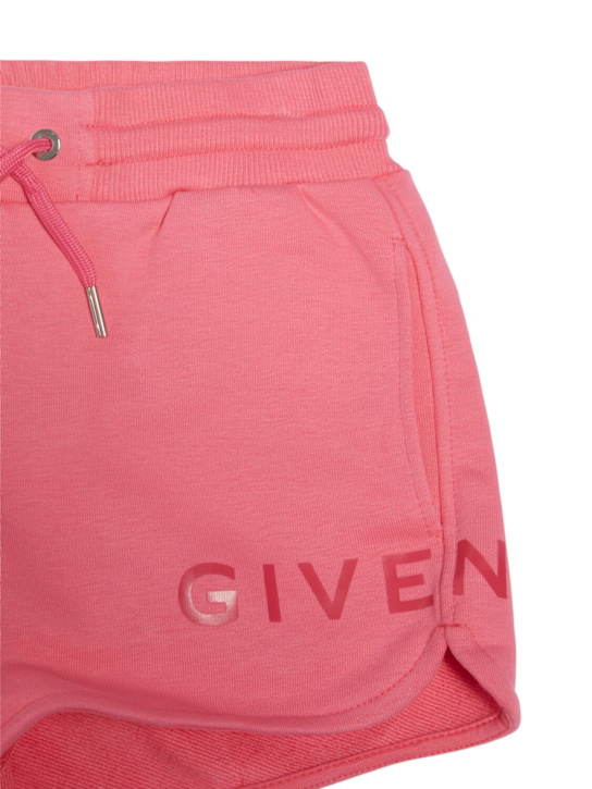 Givenchy: Shorts in felpa di misto cotone con stampa - Rosa - kids-girls_1 | Luisa Via Roma