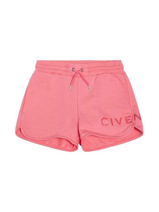 Givenchy: Shorts in felpa di misto cotone con stampa - Rosa - kids-girls_0 | Luisa Via Roma