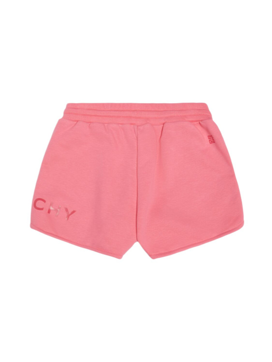 Givenchy: Shorts in felpa di misto cotone con stampa - Rosa - kids-girls_2 | Luisa Via Roma