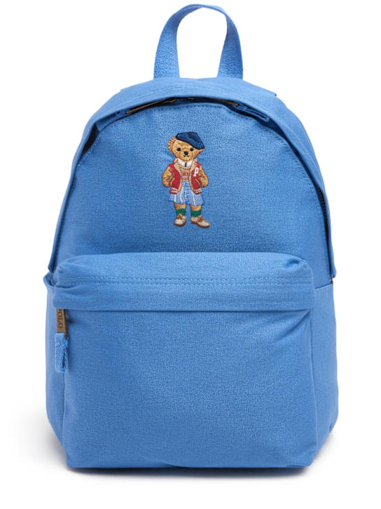 Polo Ralph Lauren: Bear print cotton canvas backpack - Light Blue - kids-boys_0 | Luisa Via Roma