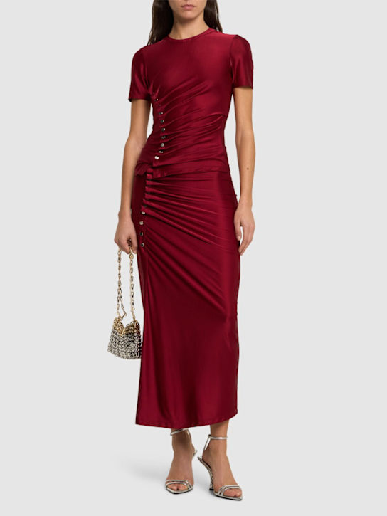 Rabanne: Draped viscose blend jersey midi skirt - Red - women_1 | Luisa Via Roma