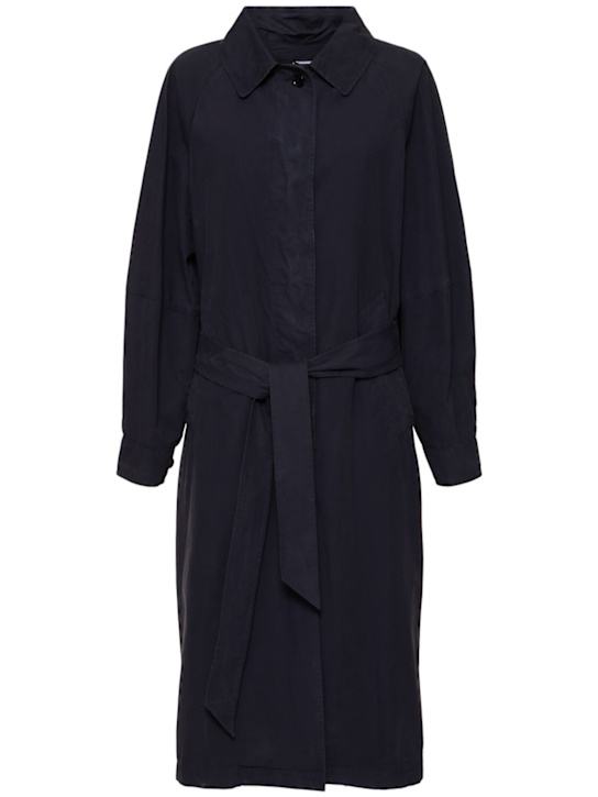 ASPESI: Cotton canvas belted long coat - Navy - women_0 | Luisa Via Roma
