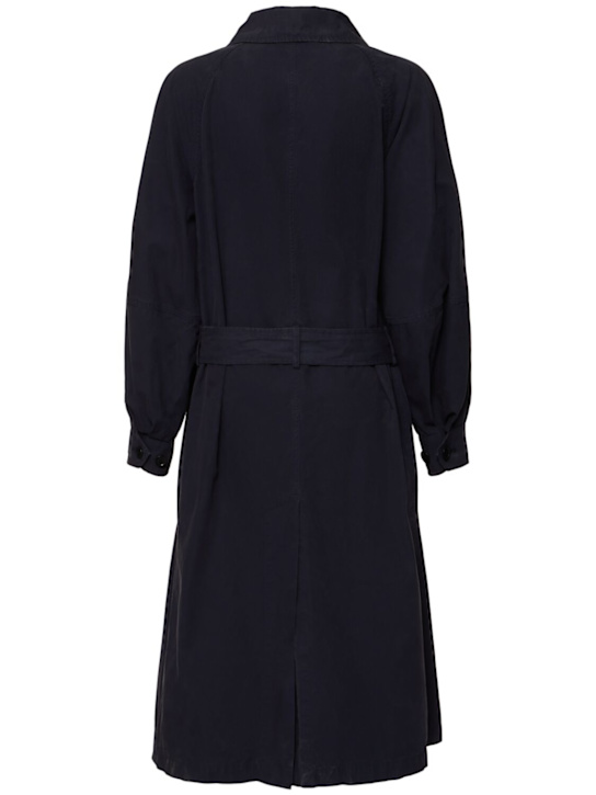 ASPESI: Cotton canvas belted long coat - Navy - women_3 | Luisa Via Roma