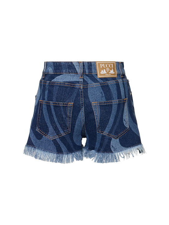 Pucci: Marmo print stretch denim mini shorts - women_3 | Luisa Via Roma