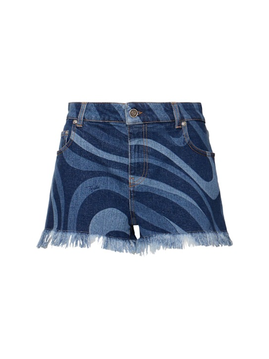 Pucci: Marmo print stretch denim mini shorts - women_0 | Luisa Via Roma