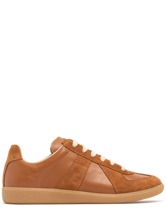 Maison Margiela: Replica low leather sneakers - Light Brown - men_0 | Luisa Via Roma