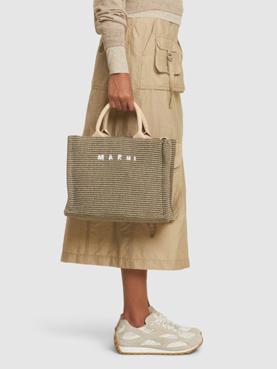 Marni: Small logo raffia effect tote bag - Dusty Olive - women_1 | Luisa Via Roma