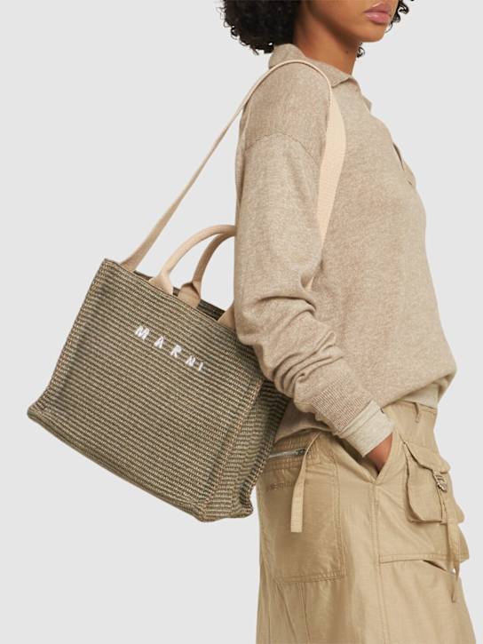 Marni: Small logo raffia effect tote bag - Dusty Olive - women_2 | Luisa Via Roma