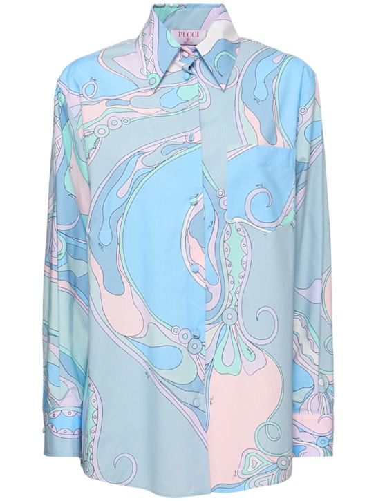 Pucci: Orchid print poplin shirt - Blue/Multi - women_0 | Luisa Via Roma