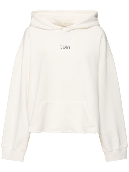 MM6 Maison Margiela: Logo unbrushed cotton sweatshirt hoodie - women_0 | Luisa Via Roma