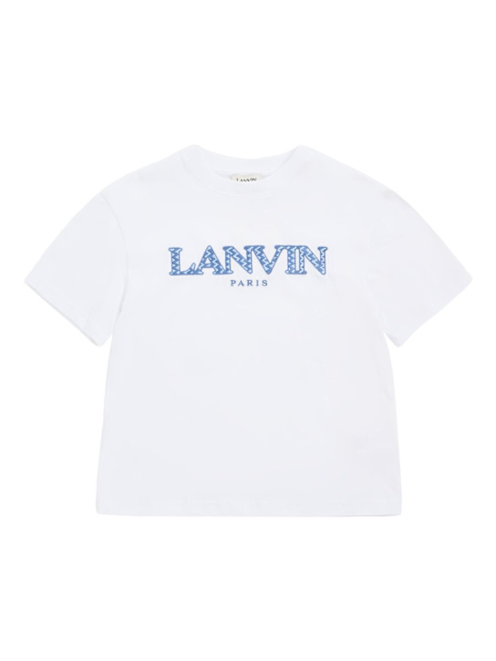 Lanvin: Embroidered cotton jersey t-shirt - Beyaz - kids-boys_0 | Luisa Via Roma