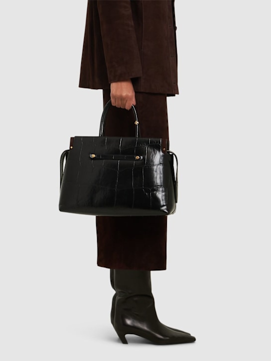 Tory Burch: Large Mercer croc embossed satchel bag - women_1 | Luisa Via Roma