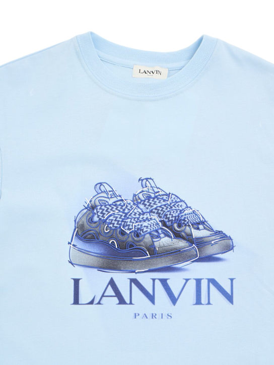 Lanvin: T-shirt in jersey di cotone stampato - Celeste - kids-girls_1 | Luisa Via Roma