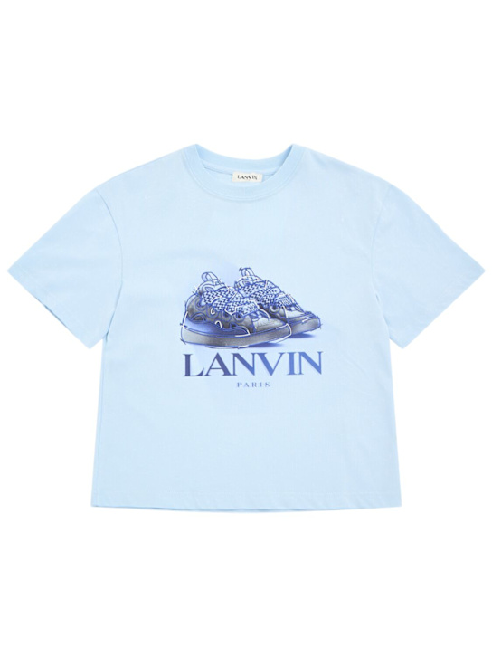 Lanvin: T-shirt in jersey di cotone stampato - Celeste - kids-girls_0 | Luisa Via Roma