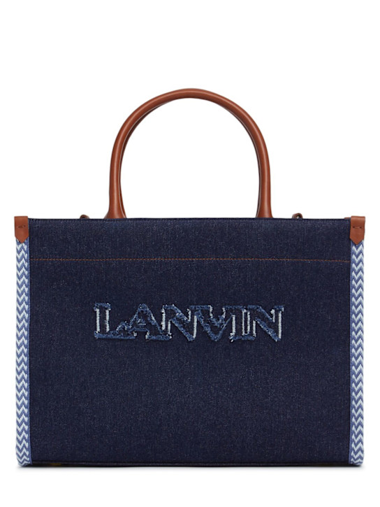 Lanvin: Cotton blend denim shopper bag - Blue - kids-girls_0 | Luisa Via Roma