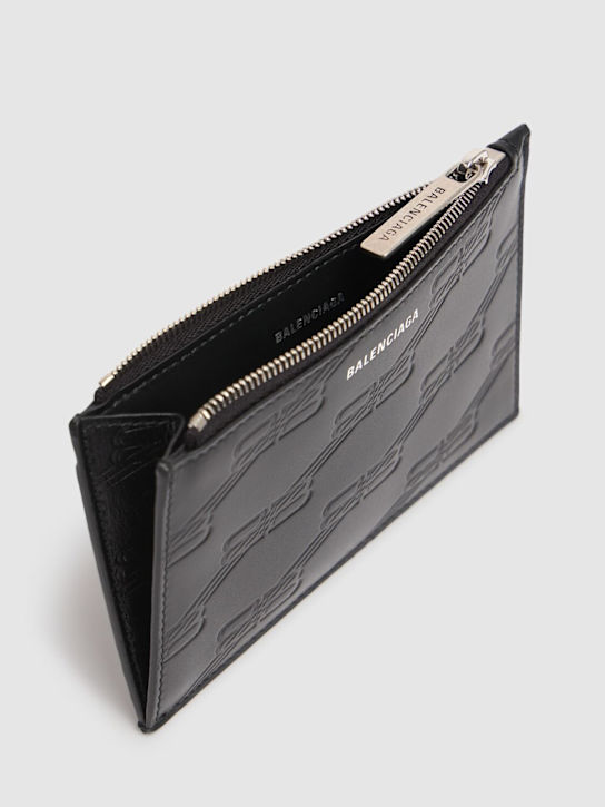 Balenciaga: BB monogram embossed card holder - Black - men_1 | Luisa Via Roma